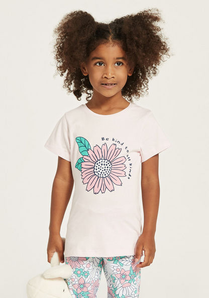 Juniors Floral Print T-shirt and Pyjama Set-Pyjama Sets-image-1