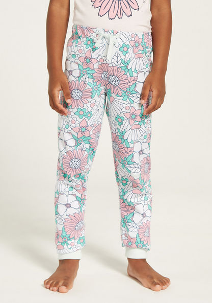 Juniors Floral Print T-shirt and Pyjama Set-Pyjama Sets-image-2