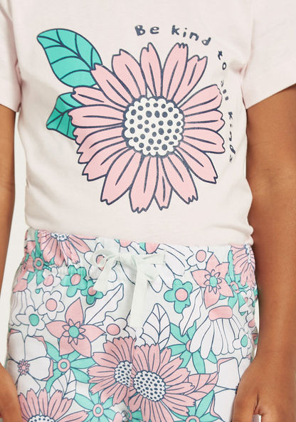 Juniors Floral Print T-shirt and Pyjama Set-Pyjama Sets-image-3