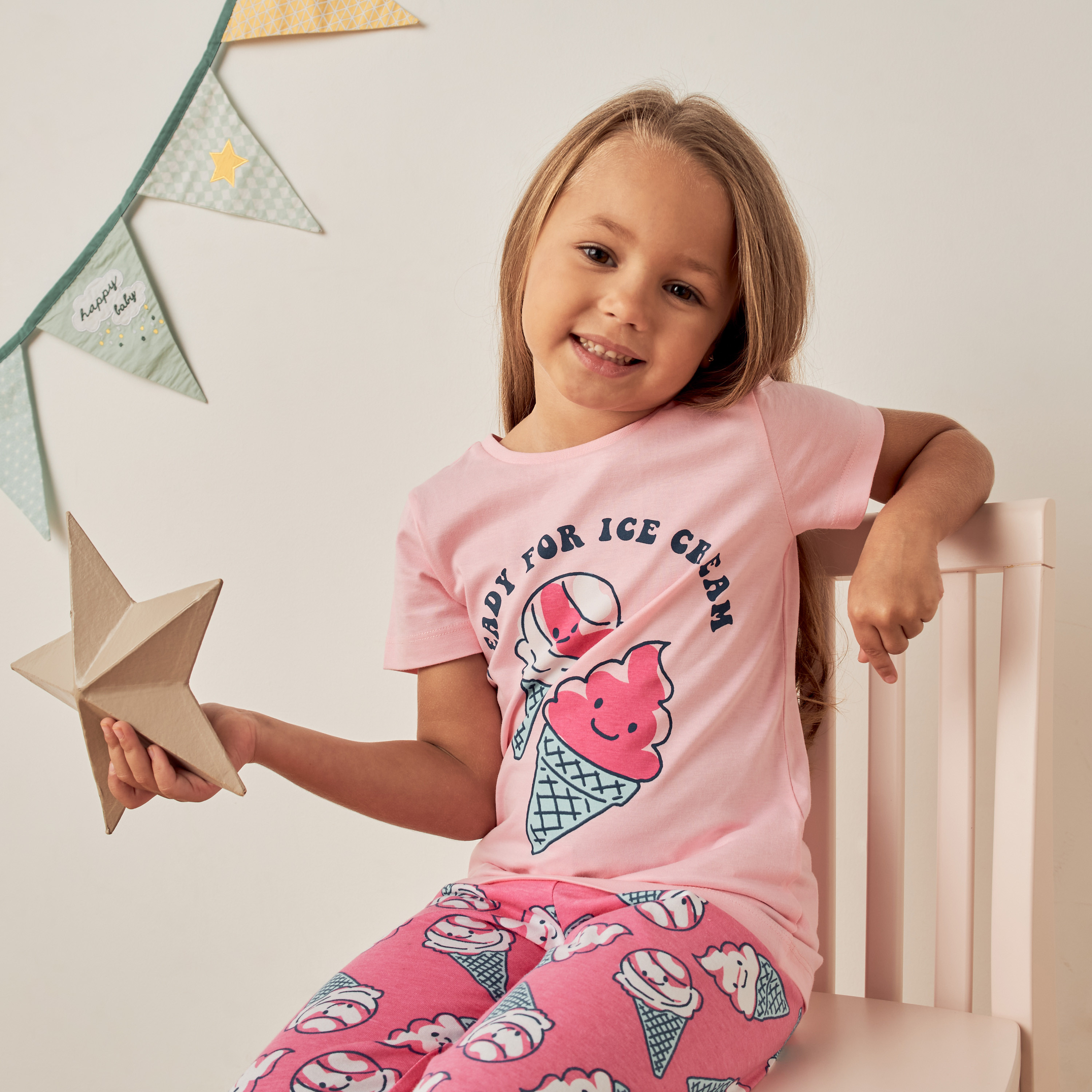 Buy Juniors Ice Cream Print T shirt and Pyjama Set Online