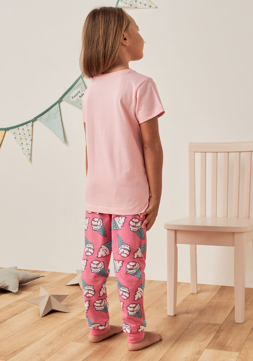 Juniors Ice Cream Print T-shirt and Pyjama Set-Pyjama Sets-image-4