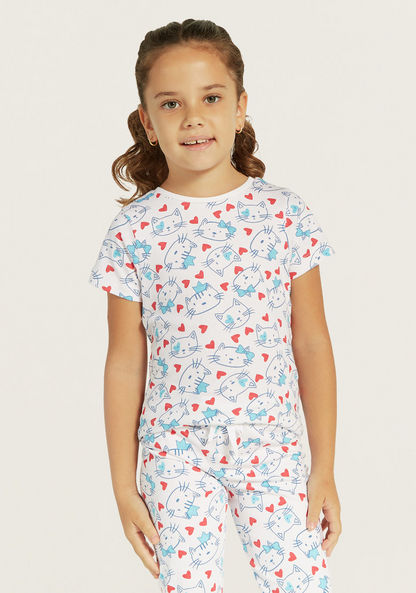 Juniors Printed T-shirt and Pyjama - Set of 3-Pyjama Sets-image-2