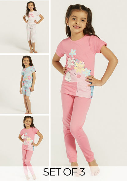 Juniors Printed T-shirts and Pyjamas - Set of 3-Pyjama Sets-image-0