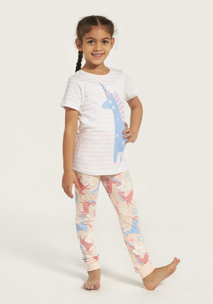Juniors Unicorn Print T-shirt and Pyjamas - Set of 3-Pyjama Sets-image-1