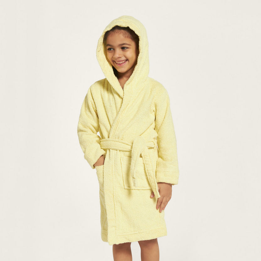 Juniors Textured Bath Robe with Belt Tie-Ups and Hood-Towels and Flannels-image-1