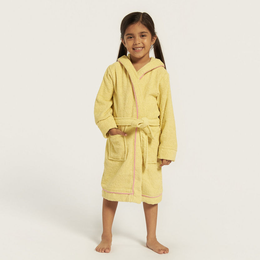 Juniors Textured Bathrobe with Hood and Tie-Up Belt-Towels and Flannels-image-1