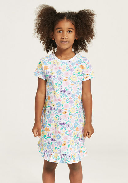 Juniors Floral Print Night Dress with Short Sleeves - Set of 2-Nightwear-image-4