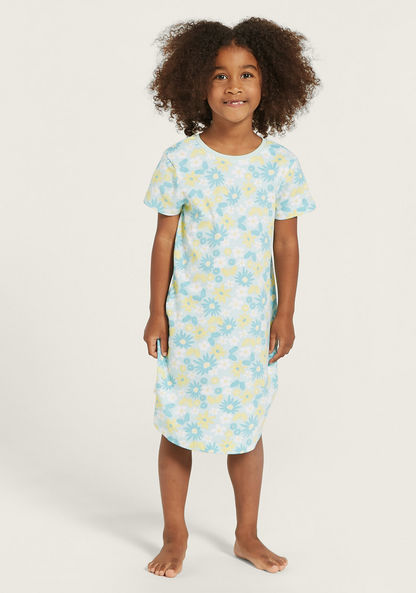 Juniors All-Over Floral Print Night Dress with Short Sleeves-Nightwear-image-1