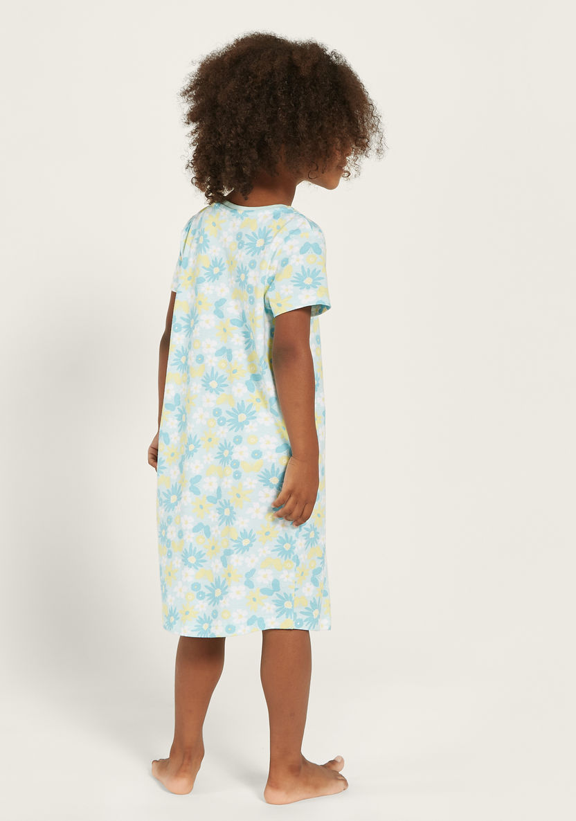 Juniors All-Over Floral Print Night Dress with Short Sleeves-Nightwear-image-3