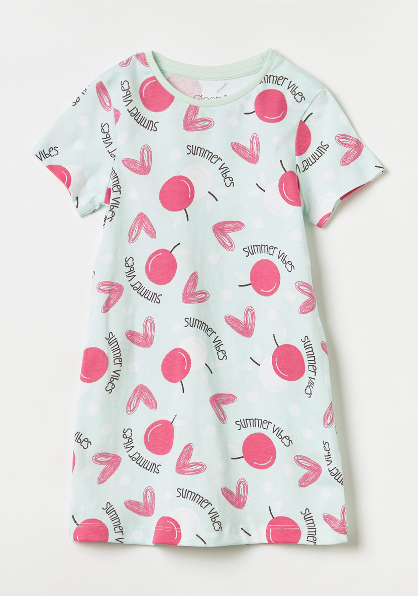 Juniors All-Over Print Night Dress with Short Sleeves-Nightwear-image-0