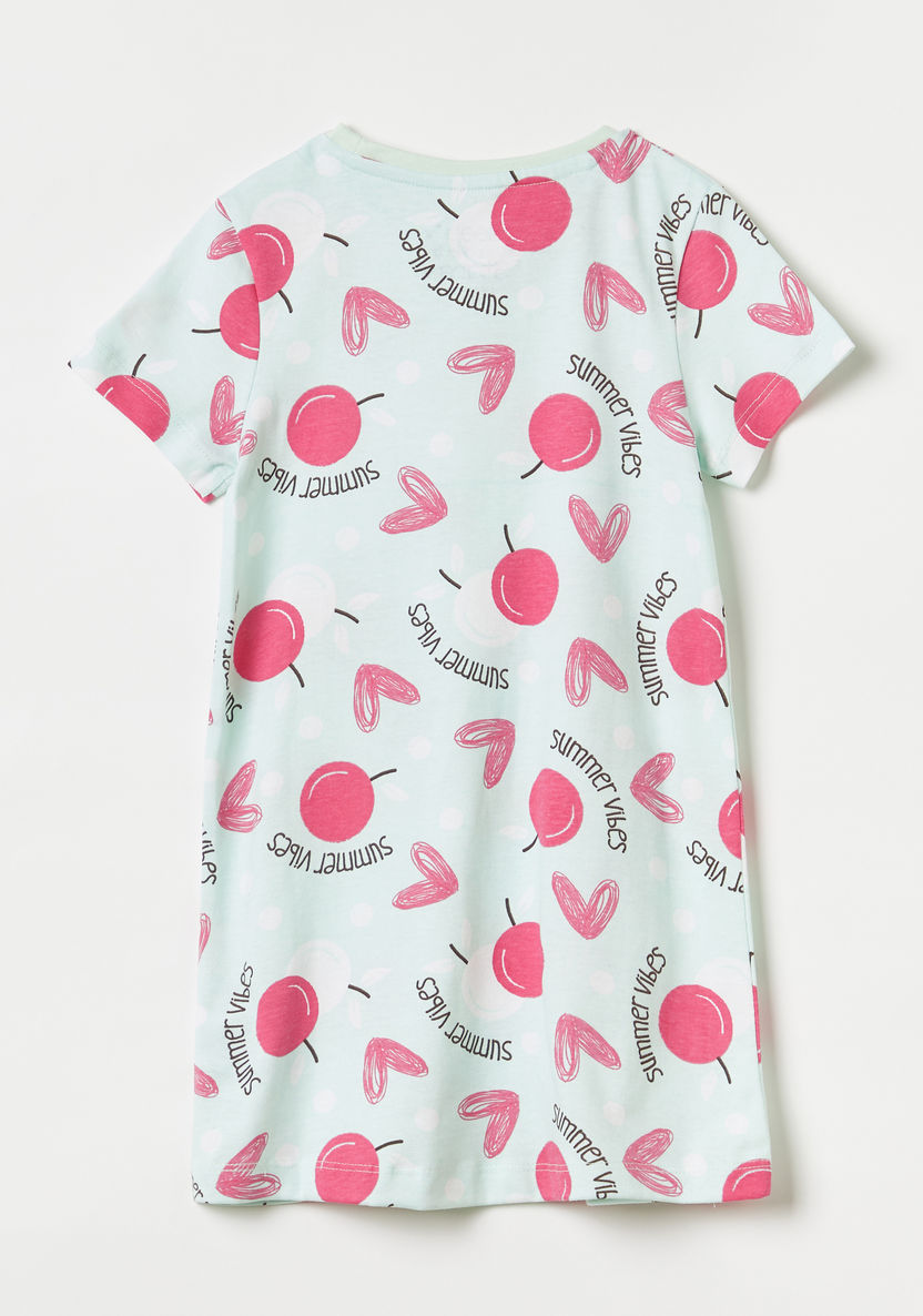 Juniors All-Over Print Night Dress with Short Sleeves-Nightwear-image-3