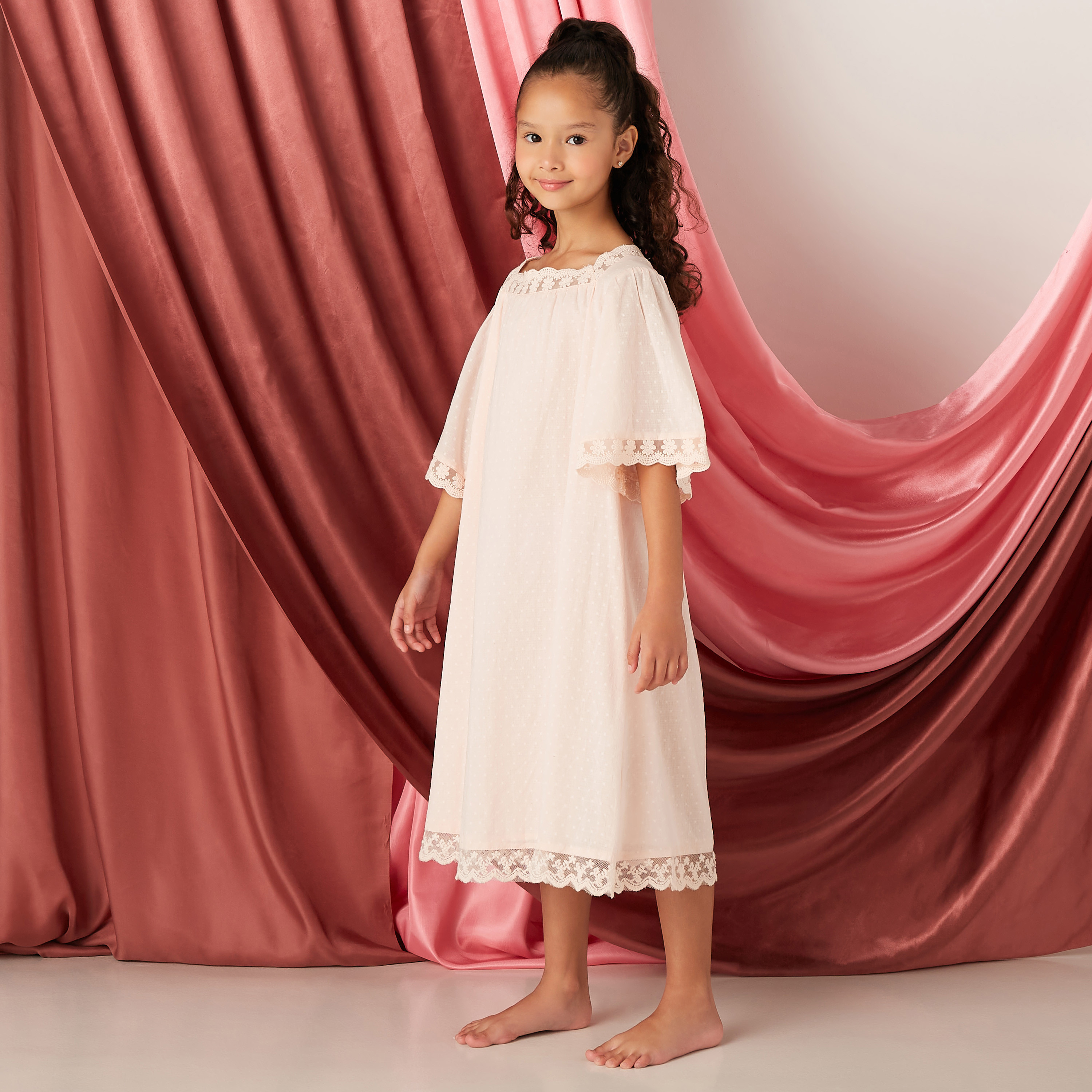 Buy Baby Girls Juniors Textured Night Dress with Lace Detail and Flutter Sleeves Online Centrepoint Qatar