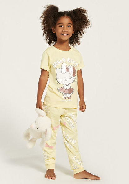 Sanrio Hello Kitty Print T-shirt and Pyjama Set-Pyjama Sets-image-0