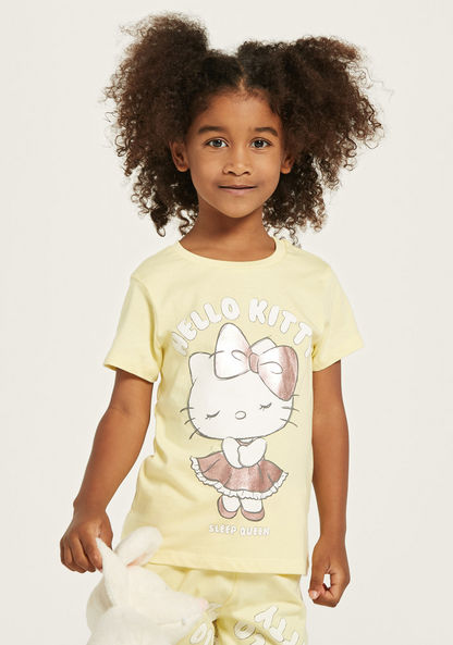Sanrio Hello Kitty Print T-shirt and Pyjama Set-Pyjama Sets-image-1
