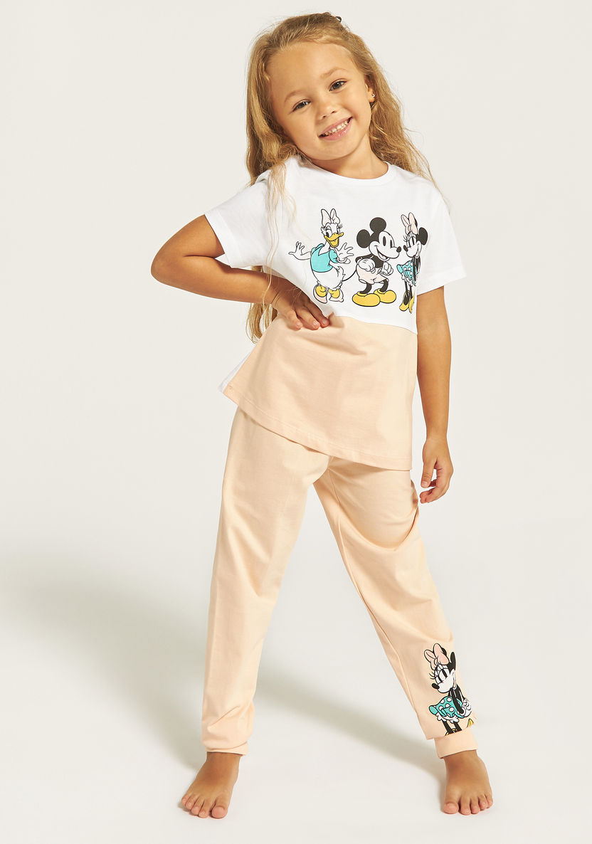 Disney Mickey and Friends Print T-shirt and Pyjama Set-Pyjama Sets-image-0