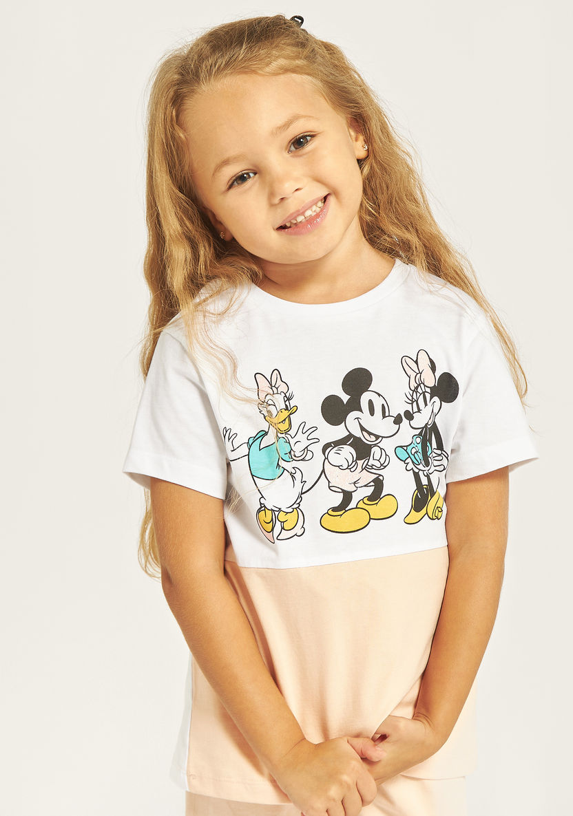 Disney Mickey and Friends Print T-shirt and Pyjama Set-Pyjama Sets-image-1