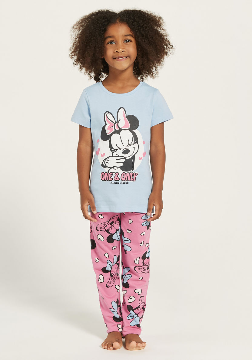 Disney Minnie Mouse Print T-shirt and Pyjama Set-Pyjama Sets-image-0