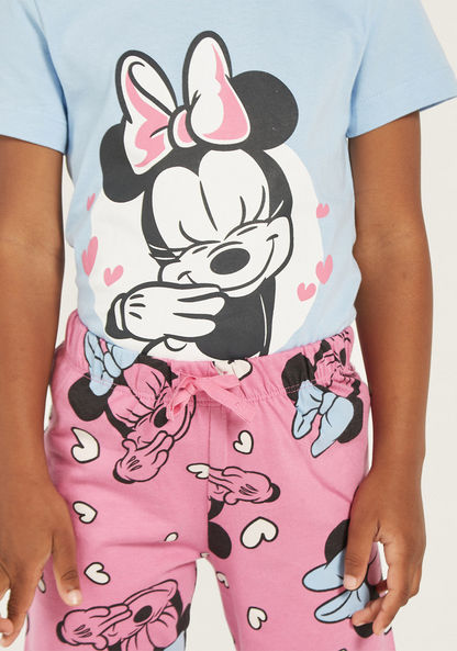 Disney Minnie Mouse Print T-shirt and Pyjama Set-Pyjama Sets-image-3