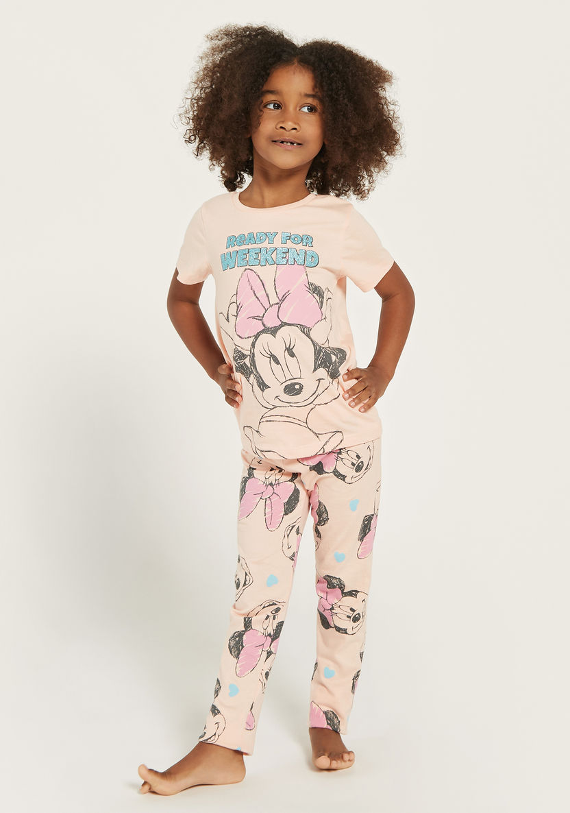 Disney Minnie Mouse Embellished T-shirt and Pyjama Set-Pyjama Sets-image-0