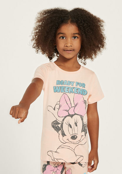 Disney Minnie Mouse Embellished T-shirt and Pyjama Set-Pyjama Sets-image-1