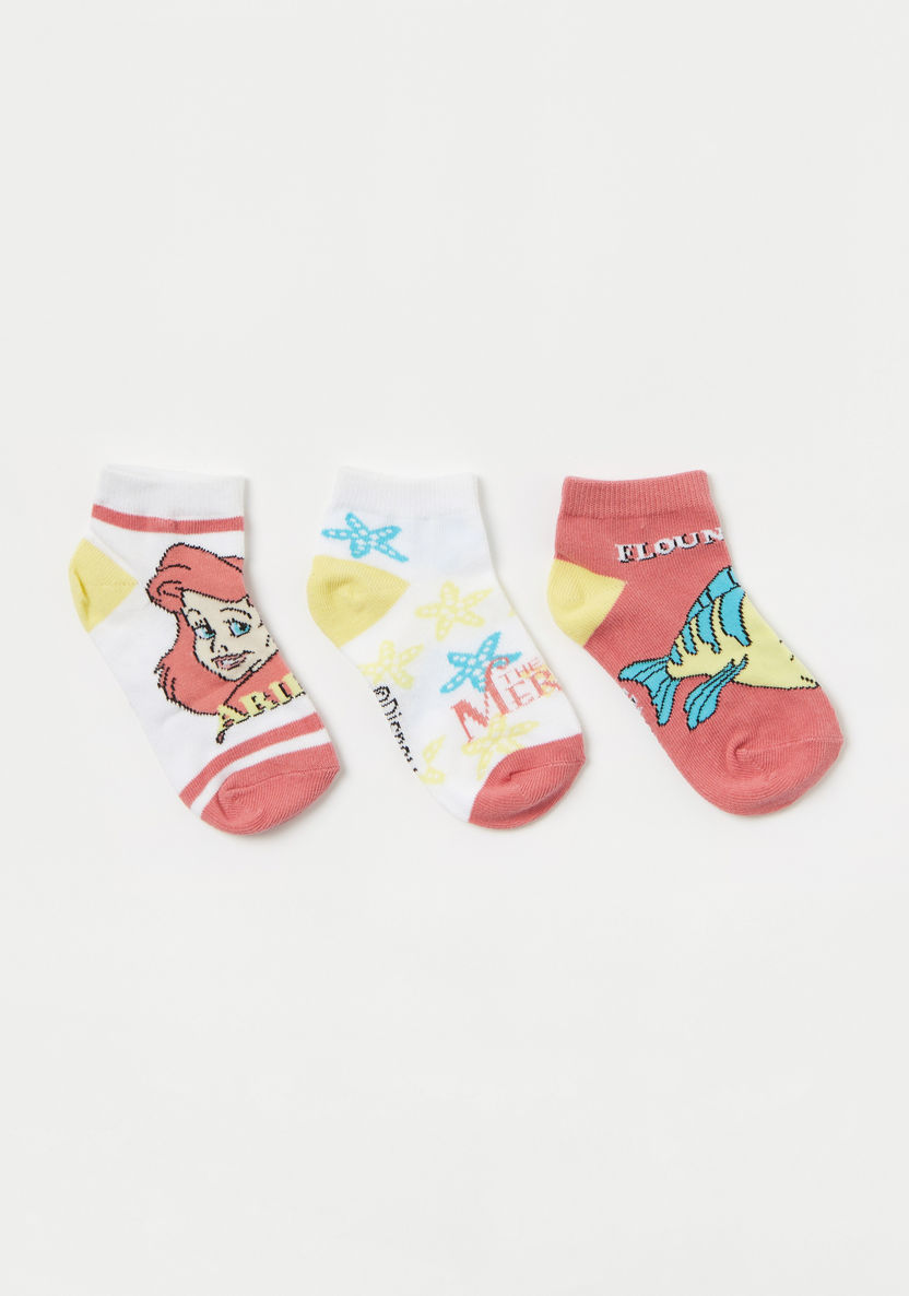 Disney The Little Mermaid Print Ankle Length Socks - Set of 3-Socks-image-0