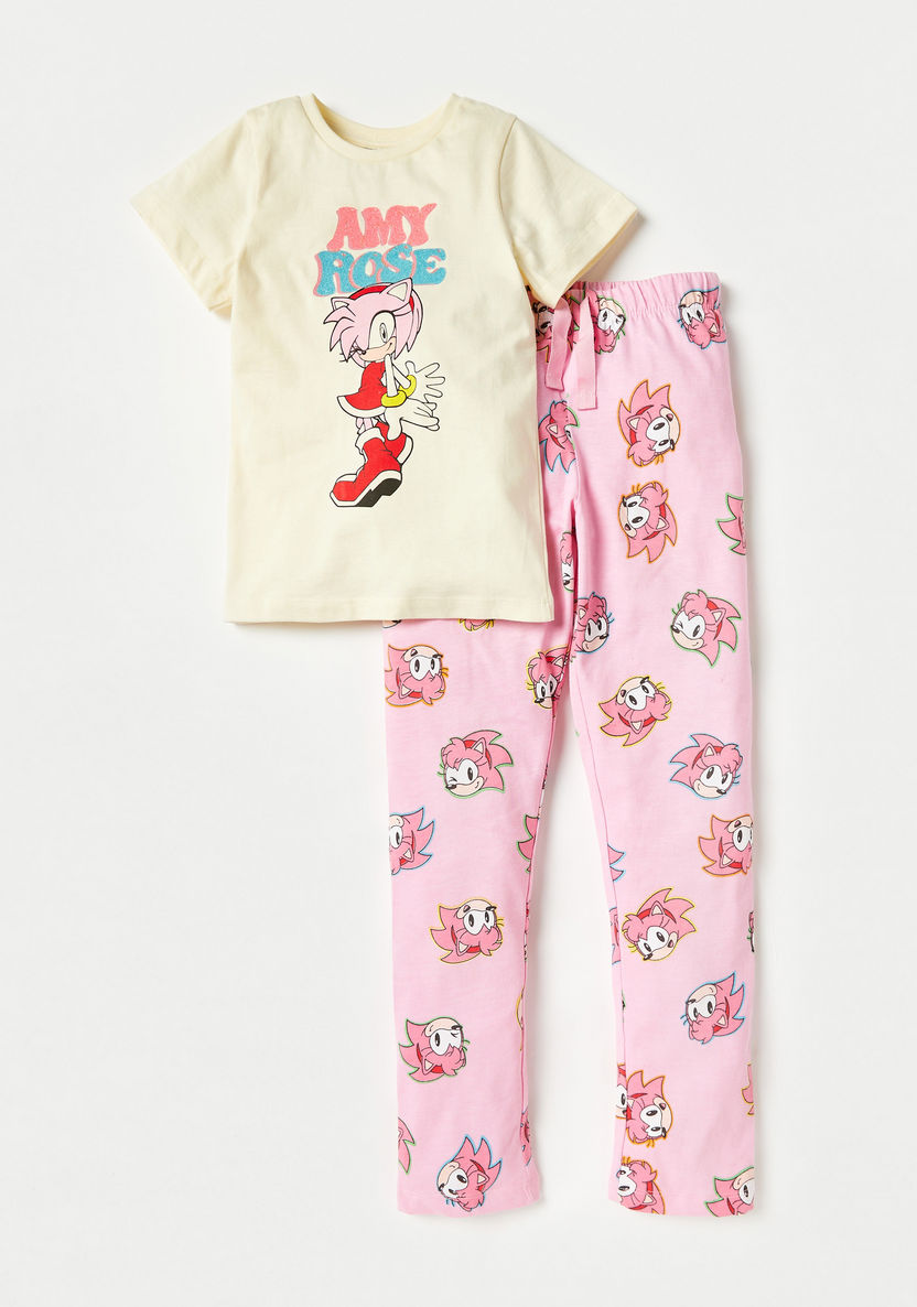 SEGA Amy Rose Print T-shirt and Pyjama Set-Nightwear-image-0