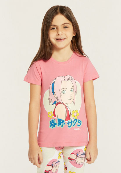 TV Tokyo Sakura Print Short Sleeves T-shirt and Pyjama Set-Nightwear-image-1