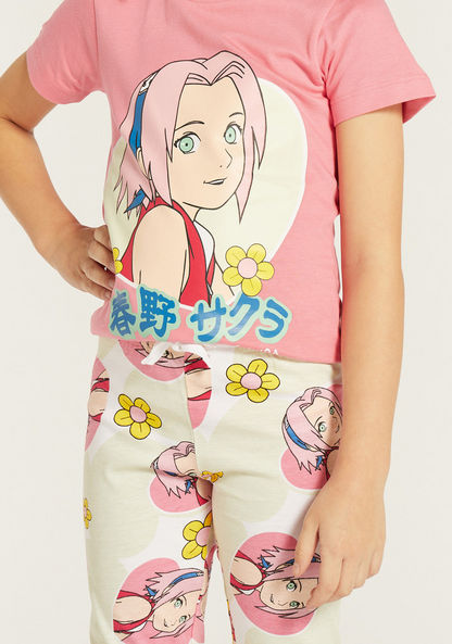 TV Tokyo Sakura Print Short Sleeves T-shirt and Pyjama Set-Nightwear-image-3