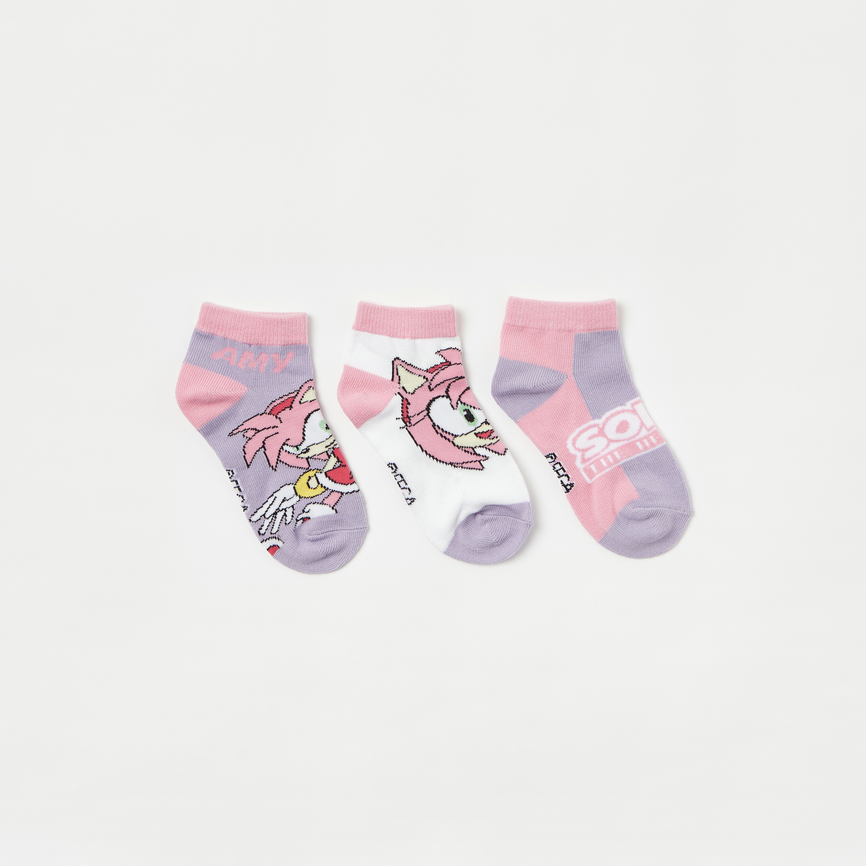 جوارب طول الكاحل بطبعات سونيك ذا هيدجيهوج من سيجا - طقم من 3 أزواج-girls-accessories-socks-image-1