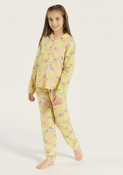 Juniors All-Over Lemon Print Shirt and Elasticated Pyjama Set-Nightwear-image-0