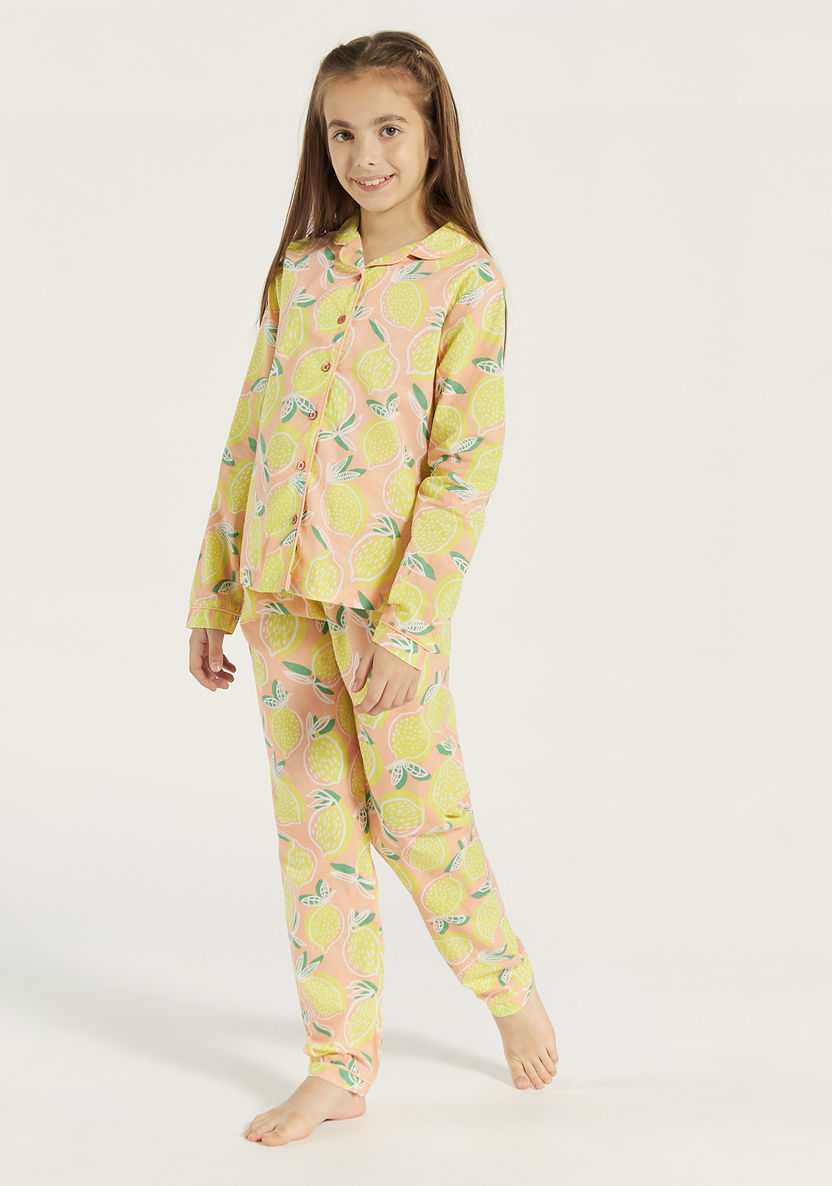 Juniors All-Over Lemon Print Shirt and Elasticated Pyjama Set-Nightwear-image-0