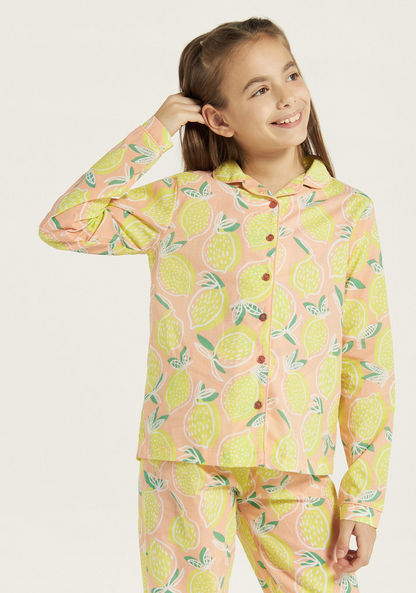 Juniors All-Over Lemon Print Shirt and Elasticated Pyjama Set-Nightwear-image-1