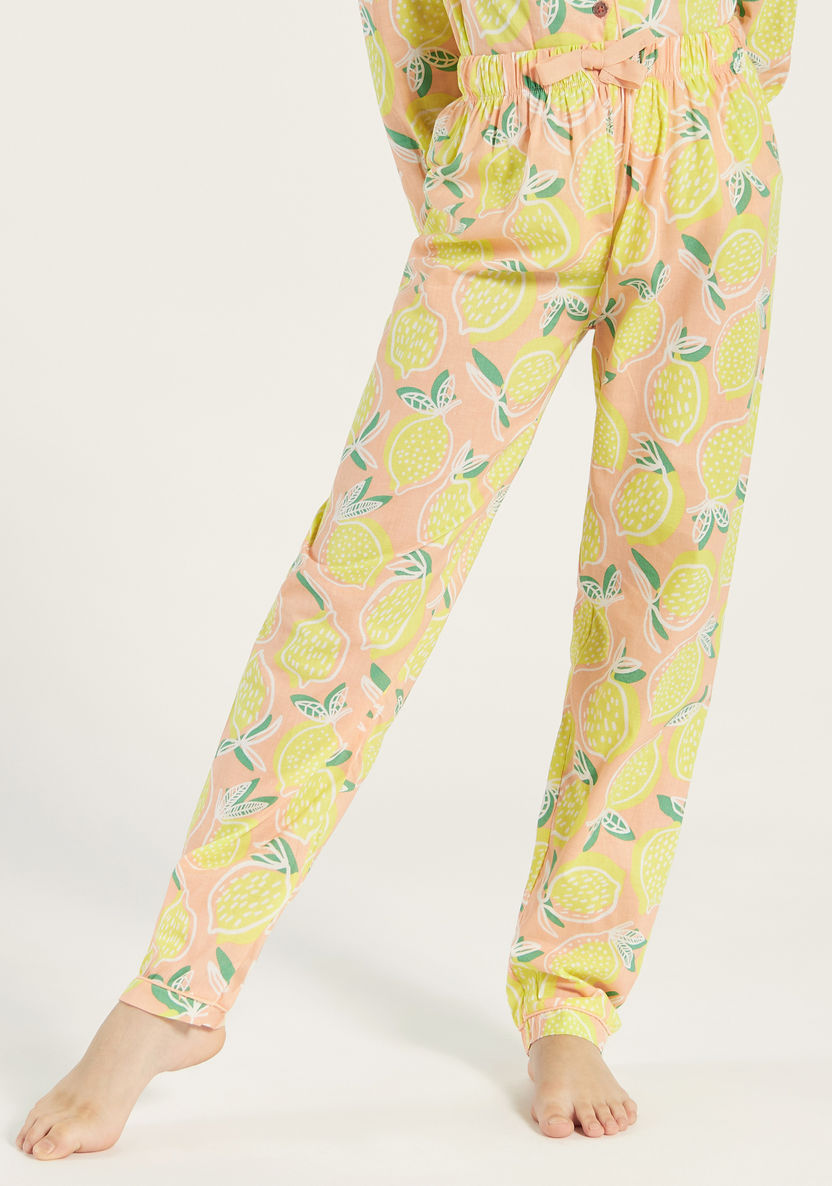 Juniors All-Over Lemon Print Shirt and Elasticated Pyjama Set-Nightwear-image-2