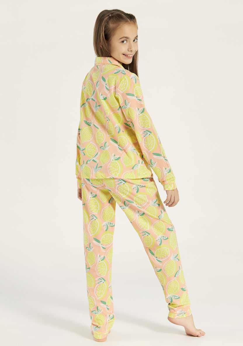 Juniors All-Over Lemon Print Shirt and Elasticated Pyjama Set-Nightwear-image-3