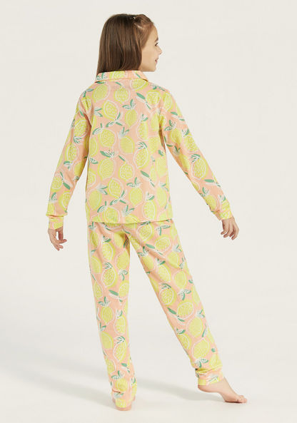 Juniors All-Over Lemon Print Shirt and Elasticated Pyjama Set-Nightwear-image-4