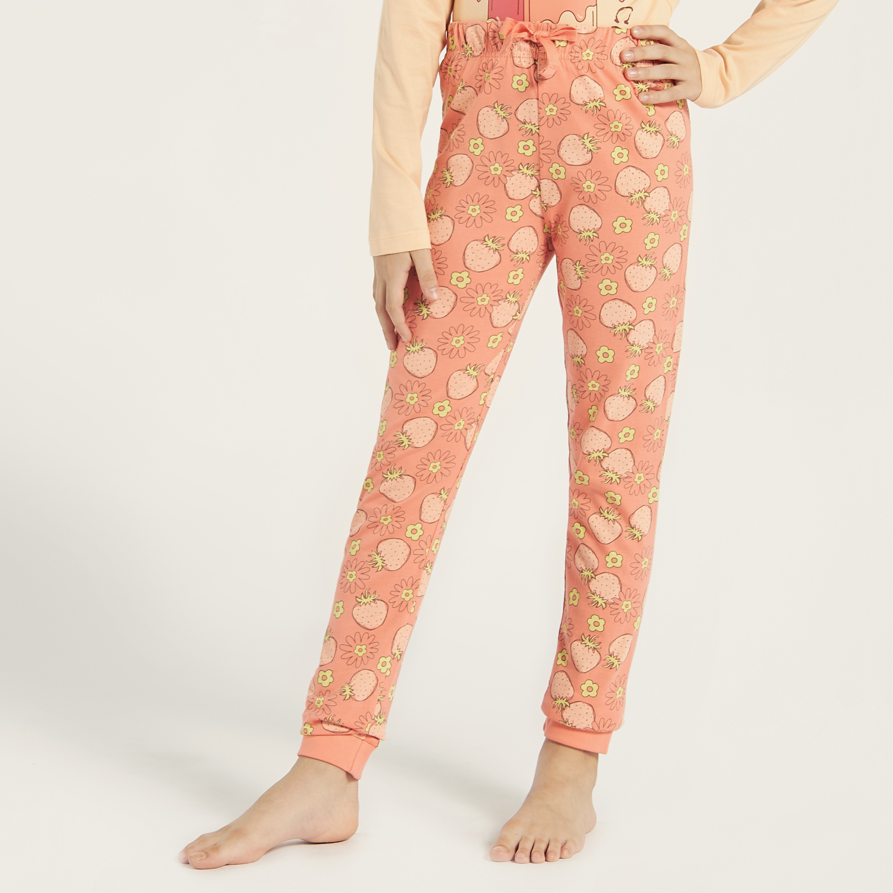 Juniors Floral Print Long Sleeves T-shirt and Pyjama Set-girls-clothing-nightwear-image-3