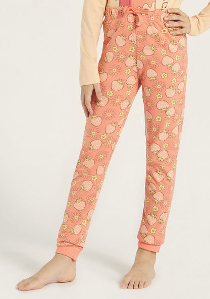 Juniors Floral Print Long Sleeves T-shirt and Pyjama Set-Nightwear-image-2