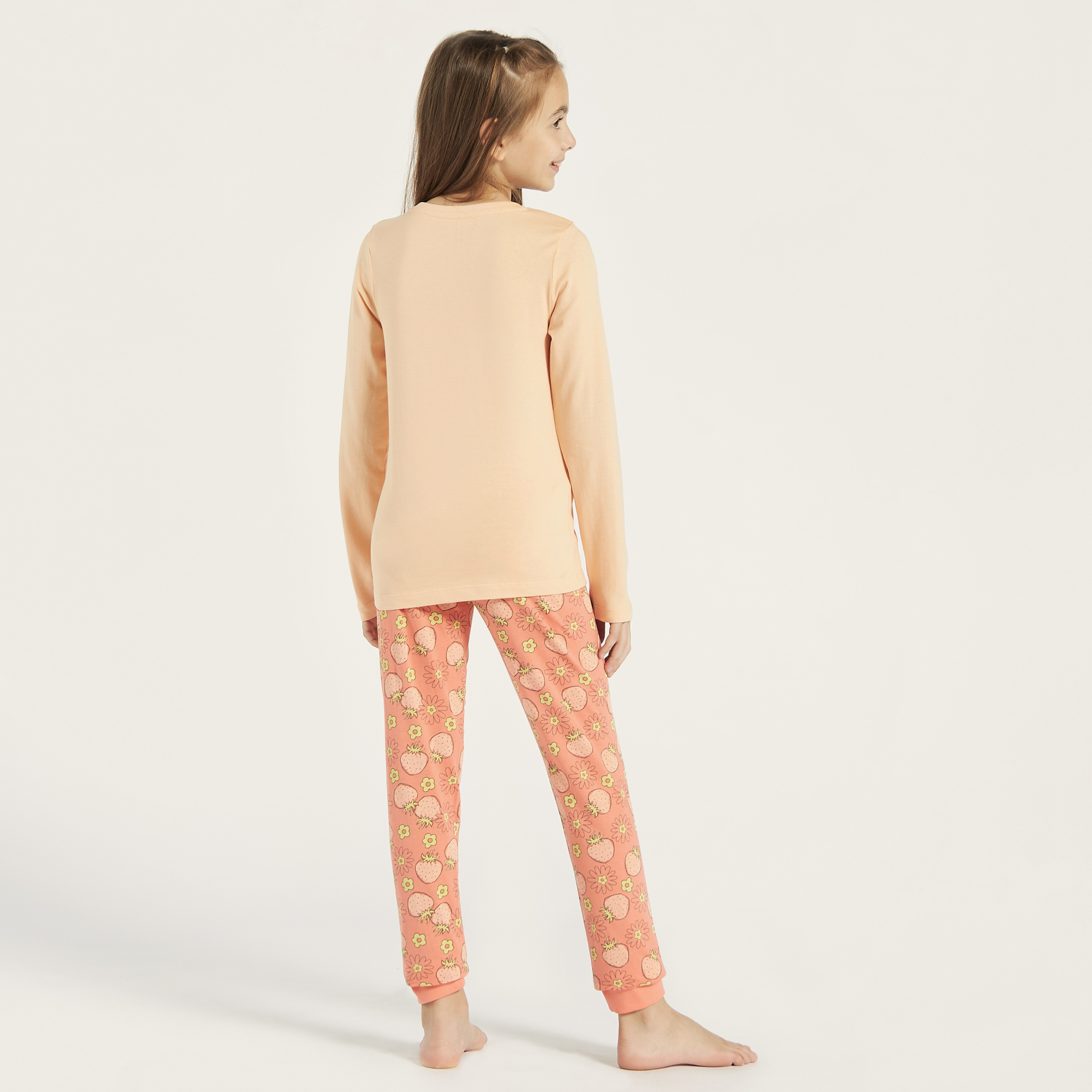 Juniors Floral Print Long Sleeves T-shirt and Pyjama Set-girls-clothing-nightwear-image-5