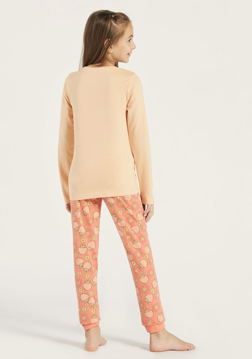 Juniors Floral Print Long Sleeves T-shirt and Pyjama Set-Nightwear-image-4