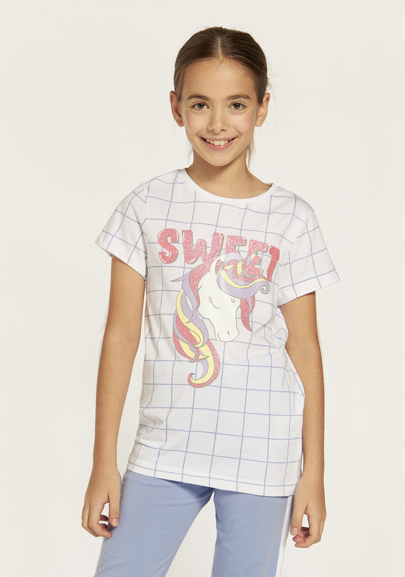 Juniors Printed Round Neck T-shirt and Pyjama Set-Nightwear-image-1