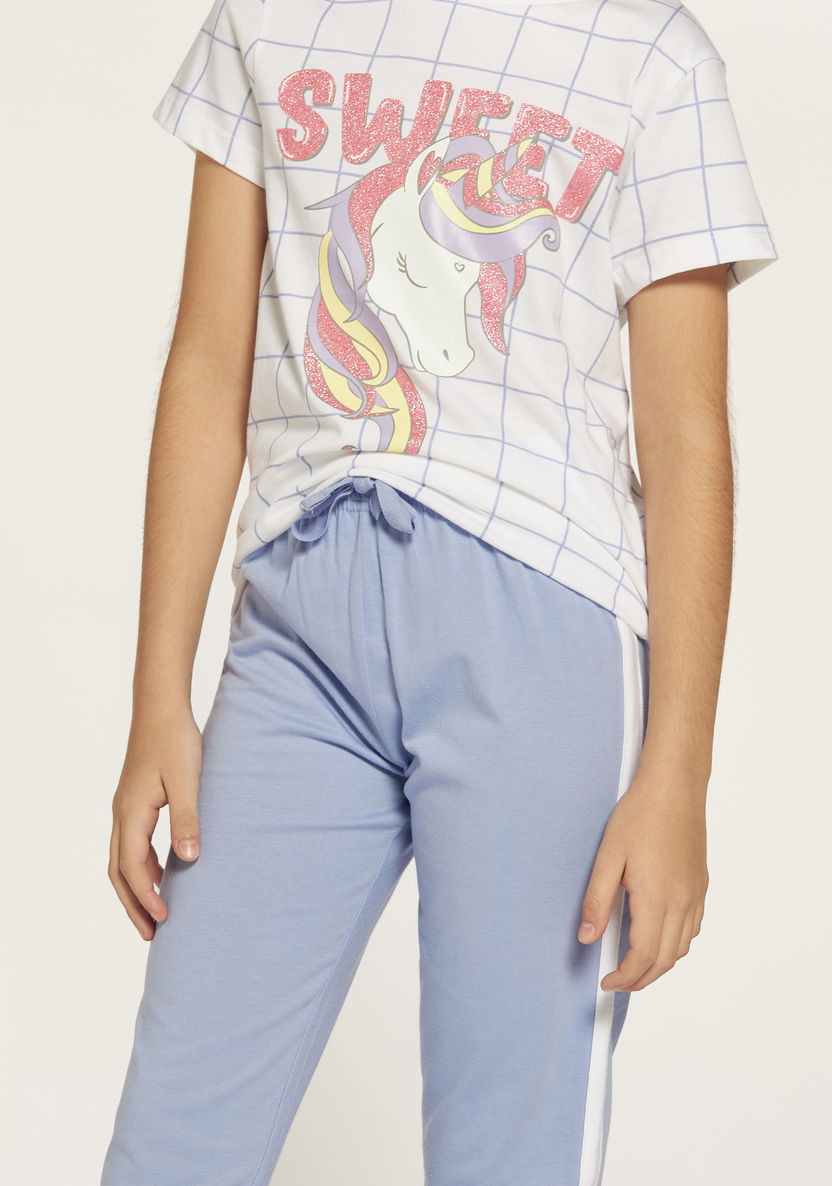 Juniors Printed Round Neck T-shirt and Pyjama Set-Nightwear-image-3