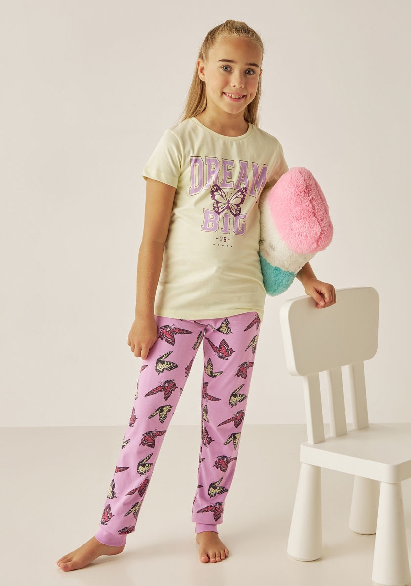 Juniors Butterfly Print T-shirt and Pyjama Set-Nightwear-image-0