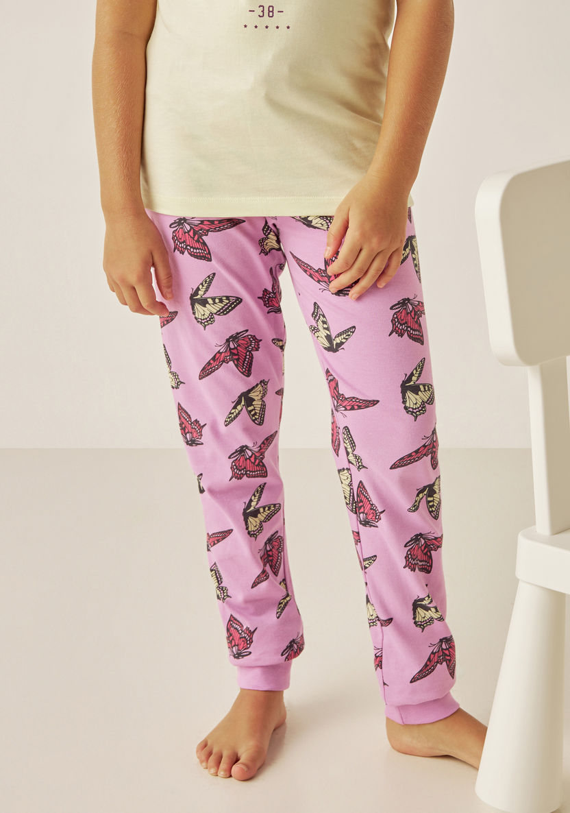 Juniors Butterfly Print T-shirt and Pyjama Set-Nightwear-image-2