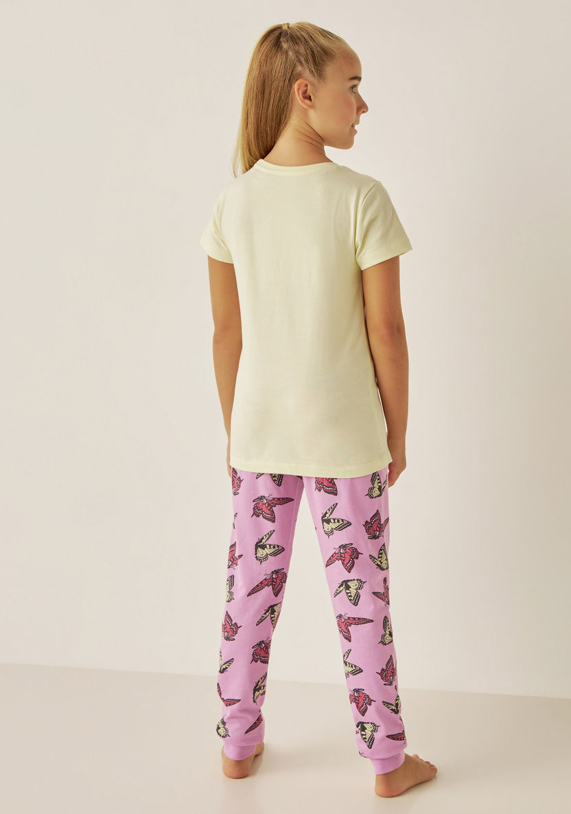 Juniors Butterfly Print T-shirt and Pyjama Set-Nightwear-image-3