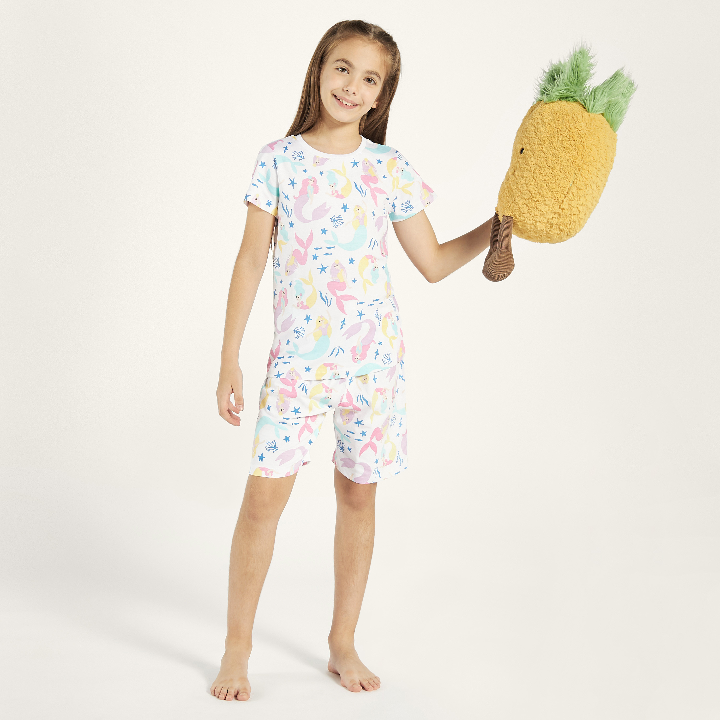 Juniors Mermaid Print T-shirt and Pyjama - Set of 3-girls-clothing-nightwear-image-2