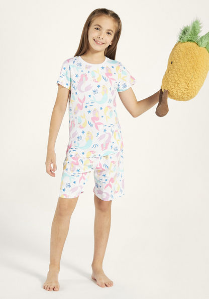 Juniors Mermaid Print T-shirt and Pyjama - Set of 3-Nightwear-image-1