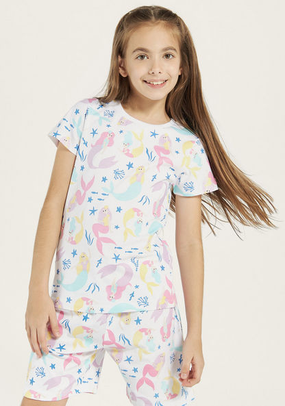 Juniors Mermaid Print T-shirt and Pyjama - Set of 3-Nightwear-image-2