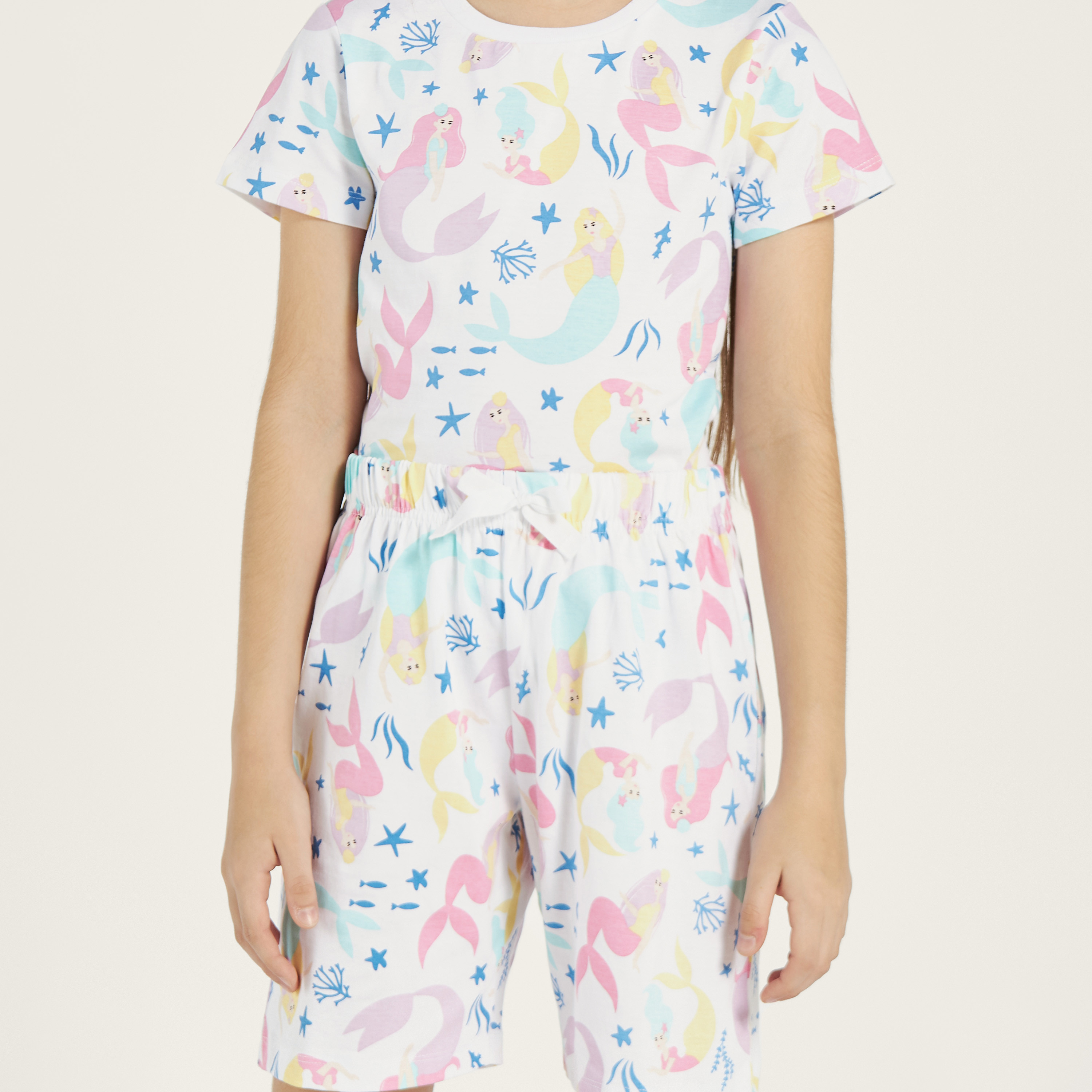 Juniors Mermaid Print T-shirt and Pyjama - Set of 3-girls-clothing-nightwear-image-5