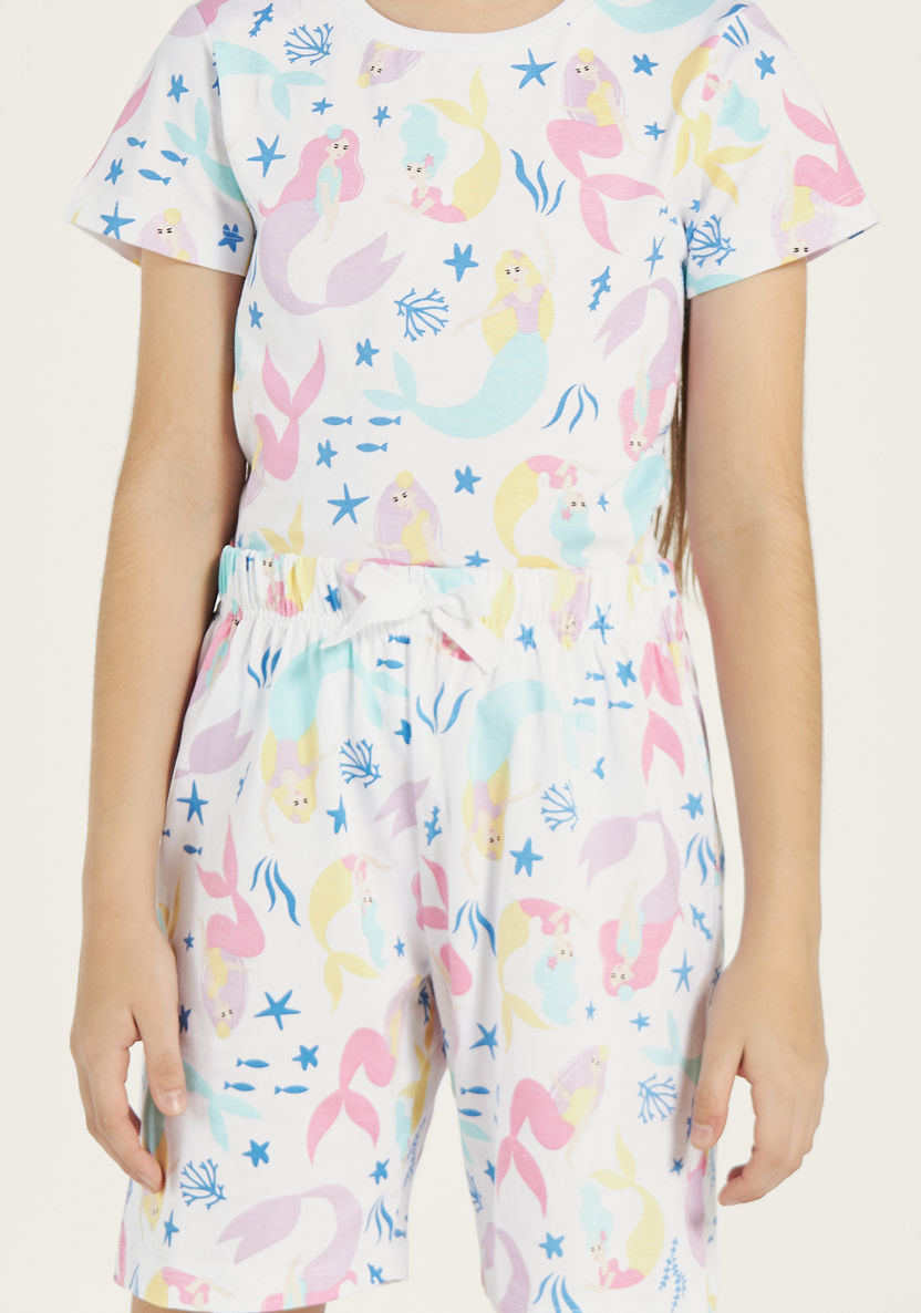 Juniors Mermaid Print T-shirt and Pyjama - Set of 3-Nightwear-image-4