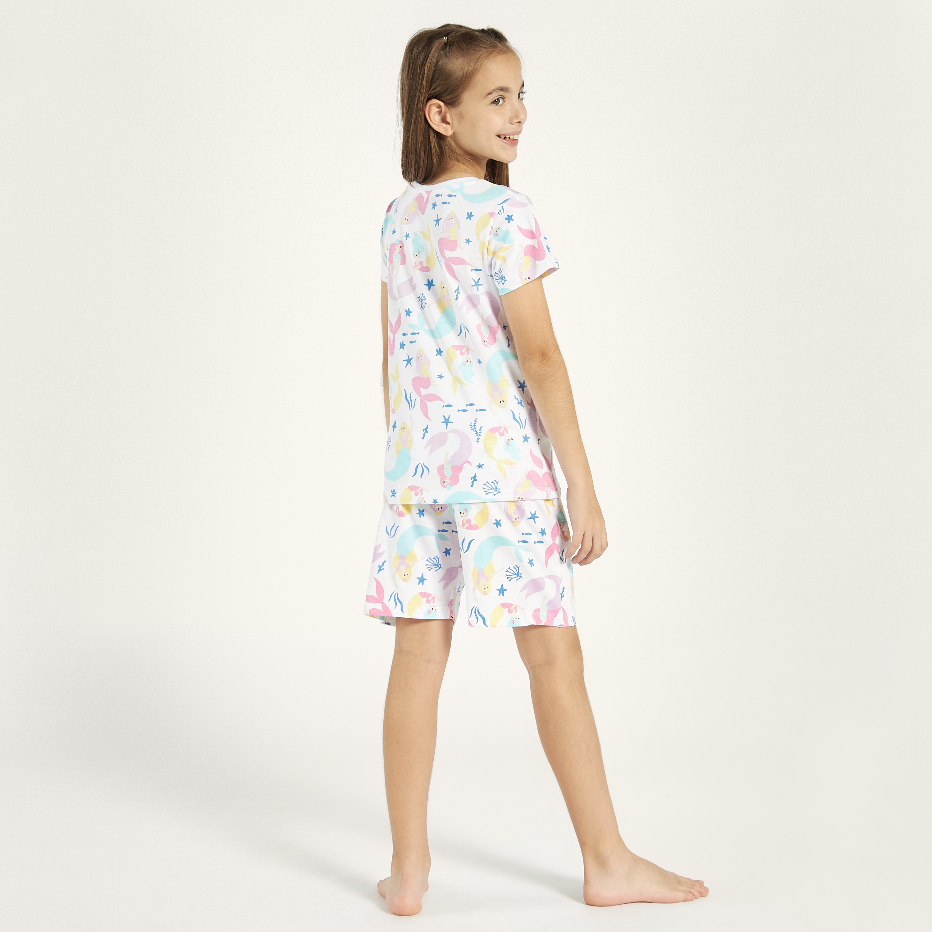 Juniors Mermaid Print T-shirt and Pyjama - Set of 3-girls-clothing-nightwear-image-6